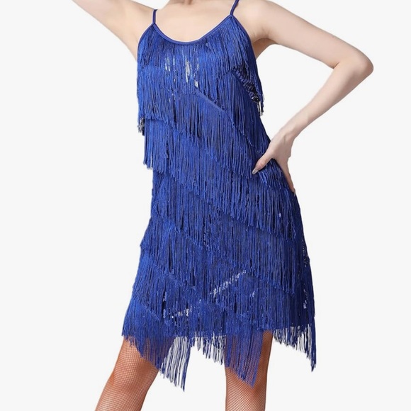 Women Salsa Latin Dance Dress Sequin Tassel Fringe Flapper Dress 1920s - Picture 2 of 8